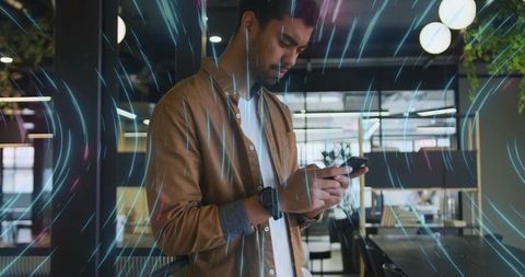 Professional Engaging with Technology in Modern Office Environment