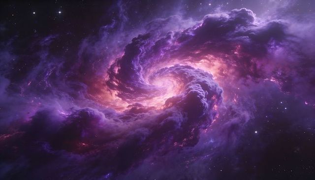 Swirling magenta spiral nebula emitting luminous glow in deep space vortex