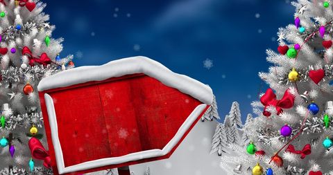 Winter Wonderland with Red Sign and Festive Trees