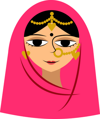 Elegant Ethnic Woman in Pink Veil on Transparent Background