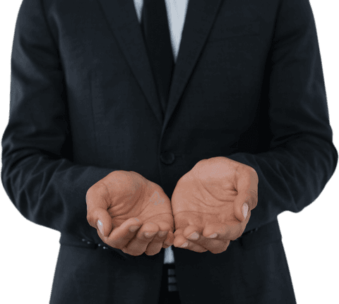 Businessman in Suit with Cupped Hands Transparent Background