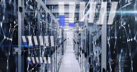 Abstract Digital Network in Tech Data Center with Server Racks