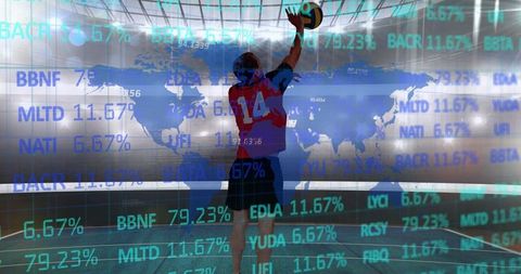 Financial Data and Sports Concept with Volleyball Background