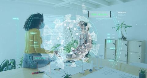 Digital Illustration of COVID-19 Virus in Office Environment