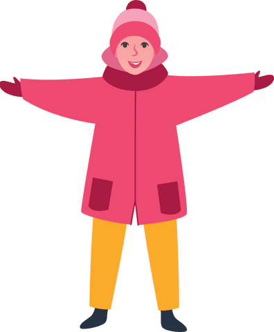 Cheerful cartoon character in winter clothes on transparent background