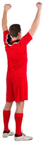 Transparent Excited Football Player Cheering in Red Uniform
