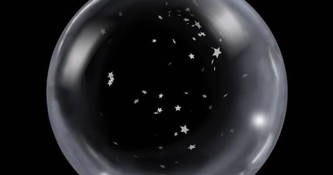 Transparent Sphere with Floating Star Confetti on Black