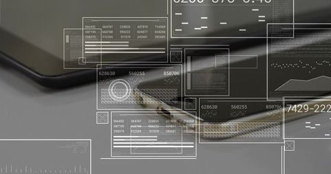 Modern workspace with digital data visualizations on laptop