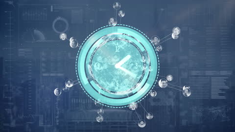 Animated Clock Over Globe with Data Processing Concept