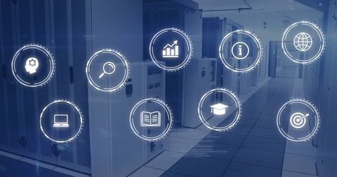 Network of Digital Icons in Data Center Environment - Download Free Stock Images Pikwizard.com