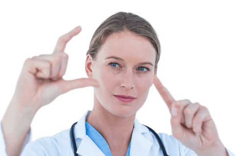 Female Doctor Framing Ideas with Fingers - Transparent Background
