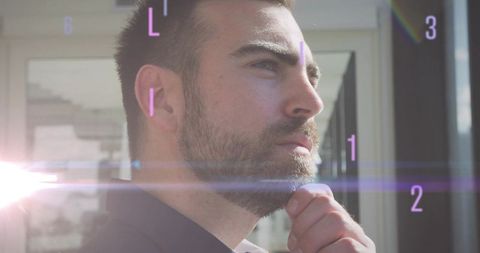 Contemplative Executive Amidst Futuristic Numeric Overlay