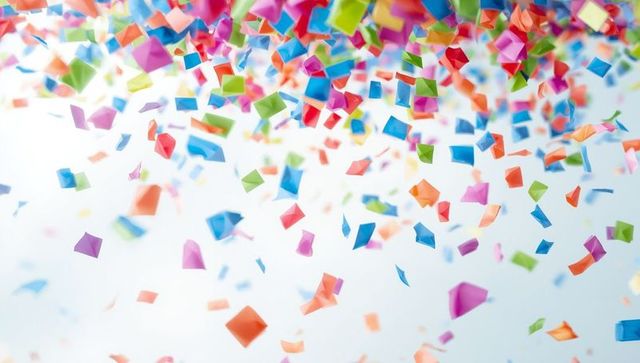 Vibrant celebration with multicolored falling confetti