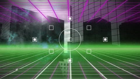 Futuristic Grid Overlay on Cityscape