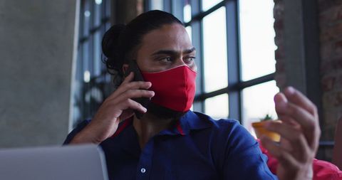 Remote Work During Pandemic: Man Using Smartphone and Laptop in Cafe - Download Free Stock Images Pikwizard.com
