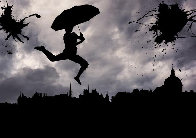 Silhouette of woman holding umbrella against sky with splash - Download Free Stock Photos Pikwizard.com