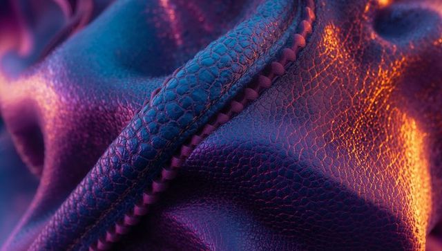 Vibrant Textured Leather with Zipper and Blue Purple Highlights