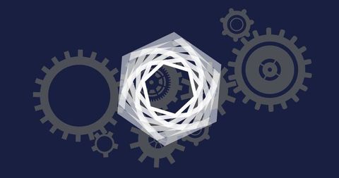 Abstract Rotating Heptagonal Spiral with Gear Silhouettes