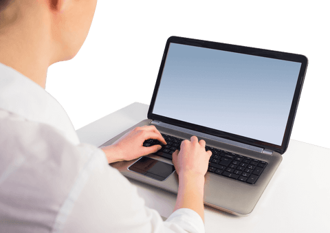 Businesswoman Utilizing Laptop in Modern Office with Transparent Background - Download Free Stock Videos Pikwizard.com