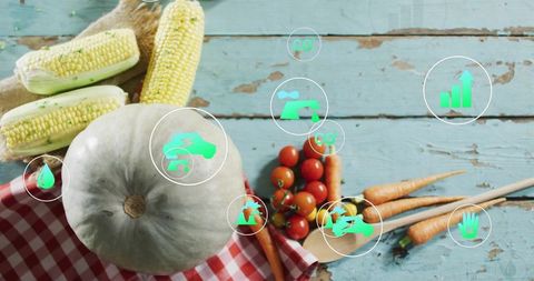 Fresh vegetables with eco-friendly icons highlighting sustainability