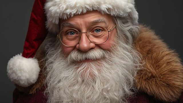 Traditional Santa Claus with Velvet Hat and Gold Glasses Portrait