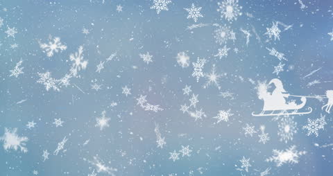 Winter Wonderland with Snowflakes and Santa in Sleigh