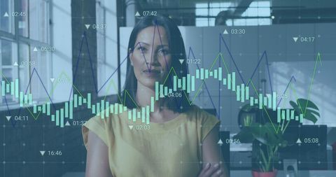 Businesswoman and financial chart analysis in office environment