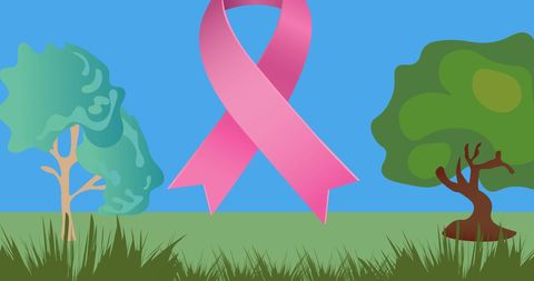 Pink Ribbon Symbolizing Breast Cancer Awareness with Trees