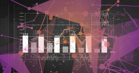 Abstract Data Analytics Overlay with Lighted Bars and Lines