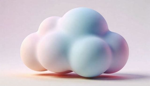 Floating matte pastel cloud sculpture featuring interlocking spheres on neutral backdrop