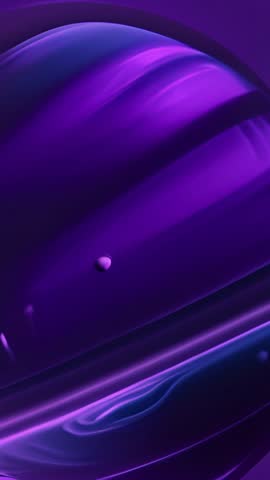 Rotating Purple Gas Giant with Orbiting Moon and Glowing Ring — Vertical Cosmic Loop