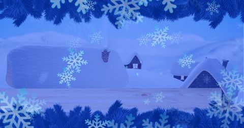 Winter Wonderland with Snowfall and Cozy Cottages