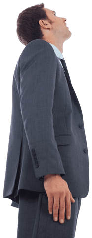 Successful Businessman Pointing Upwards on Transparent Background