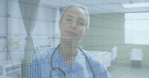 Female Doctor Analyzing Data with Medical Chart Overlay