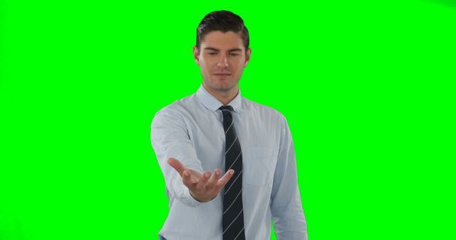 Businessman Reaching Out Hand Isolated on Green Screen - Download Free Stock Images Pikwizard.com