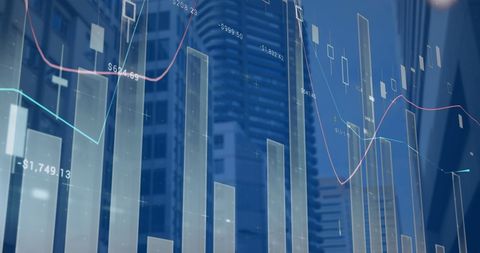 Abstract Financial Data Visualization with Urban Skyline - Download Free Stock Images Pikwizard.com