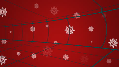 Festive Snowflakes in Red Glowing Tunnel