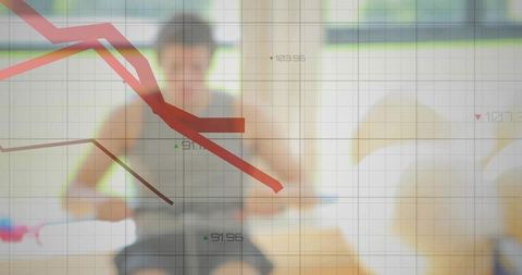 Digital fitness infographic with athlete on rowing machine