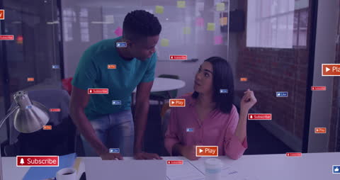 Collaborative Office Team with Digital Social Media Overlay