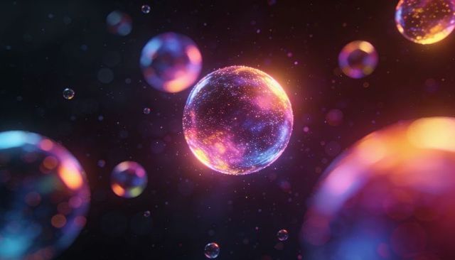 Iridescent Cosmic Orbs Floating in Nebula Glow Pulsing Luminescent Starfield Spheres