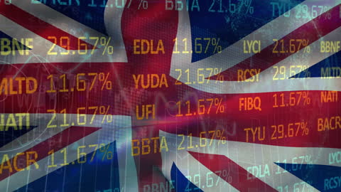 UK Flag Superimposed with Stock Market Index Percentages