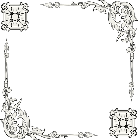 Vintage ornamental border with scrollwork and spearheads design