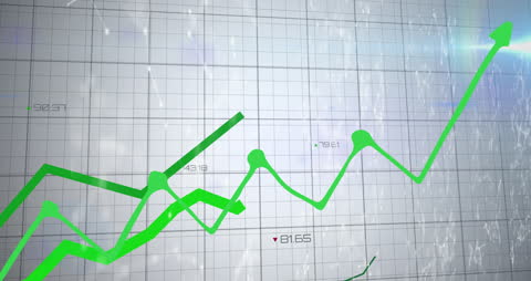 Green Line Graph with Global Tracking Theme on Grid Background