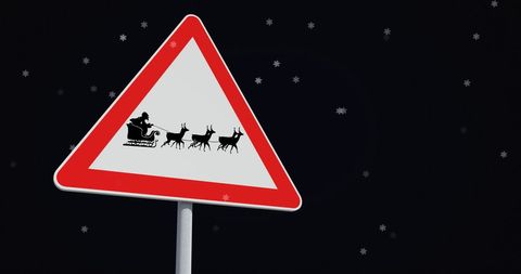 Christmas Themed Warning Sign with Santa's Sleigh - Download Free Stock Images Pikwizard.com