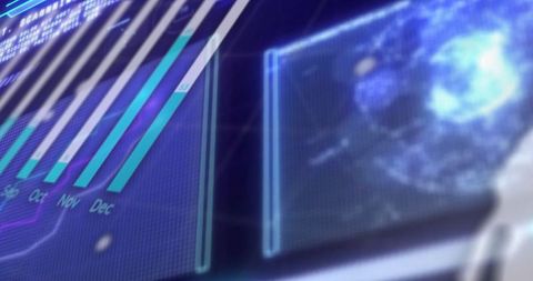 Futuristic holographic user interface with bar chart visualization