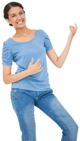 Brunette Woman Joyfully Playing Air Guitar Transparent