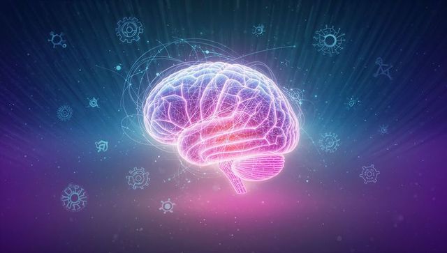 Futuristic Neon Brain Hologram with Digital Connections