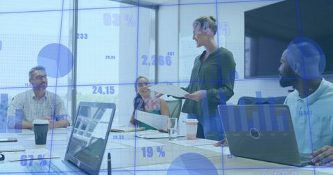 business presentation with data technology overlay - Download Free Stock Images Pikwizard.com