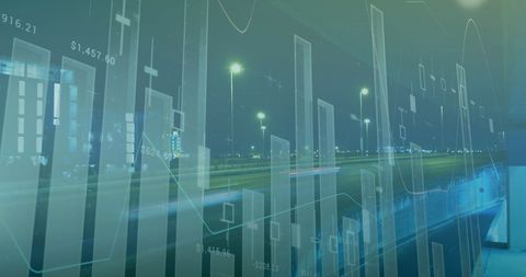 digital composite of graph analytics and urban traffic at night - Download Free Stock Images Pikwizard.com
