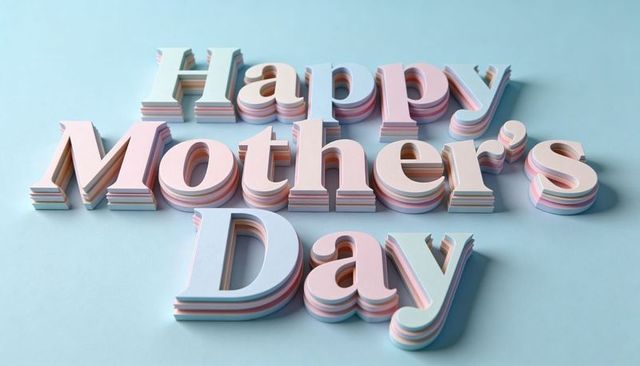 Pastel layered 3d typography saying happy mother's day with soft shadows